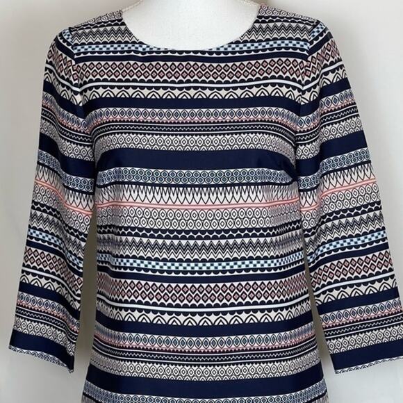 J Crew White Blue Geometric Striped Career Office Shift Dress NWOT Size 00 - Picture 3 of 12